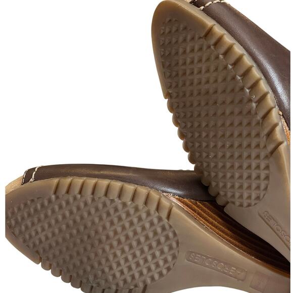 Aerosoles Sleigh Thread Peep Toe Brown Leather Wedge Heels - 8 - Picture 5 of 8